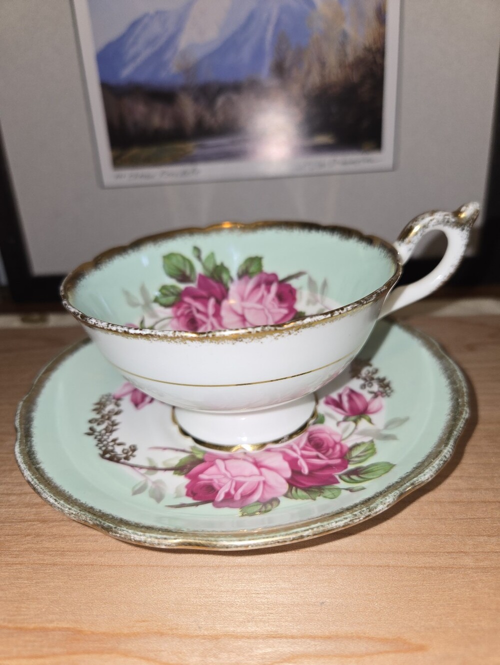 Vintage Foley Pink Cabbage Rose Teacup And Saucer